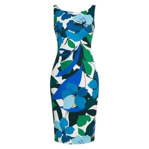 CALVIN KLEIN  - SLEEVELESS MIDI DRESS - FLORAL PRINT - WHITE/BLUE/GREEN - 6P